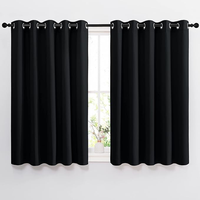 NICETOWN Black Out Curtains for Living Room - Easy Care Solid Thermal Insulated Grommet Blackout Panels/Drapes for Bedroom Window (2 Panels, 66 inches Wide by 54 inches Long)