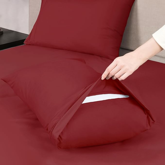 Mejoroom King Size Bed Sheet Set - Hotel Luxury 1800 Bedding Sheets & Pillowcases - 16" Deep Pocket Fitted Sheet, Soft, Breathable, Wrinkle & Fade Resistant - 4 Piece(King, Burgundy)