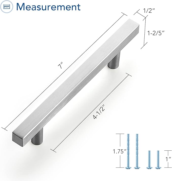 Ravinte Brushed Nickel Cabinet Handles 15 Pack 4-1/2 inch Satin Nickel Square Cabinet Pulls Silver Hardware for Kitchen 7 inch Overall Length Stainless Steel Drawer Pulls