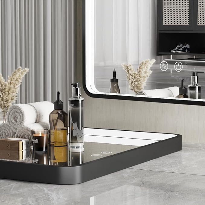 36x28 Inch LED Bathroom Mirror with Light,Black Metal Frame Lighted Vanity Mirror, Anti Fog Design&Dimmable&Touch Switch,Large Wall Mounted Makeup Mirror (Horizontal/Vertical)