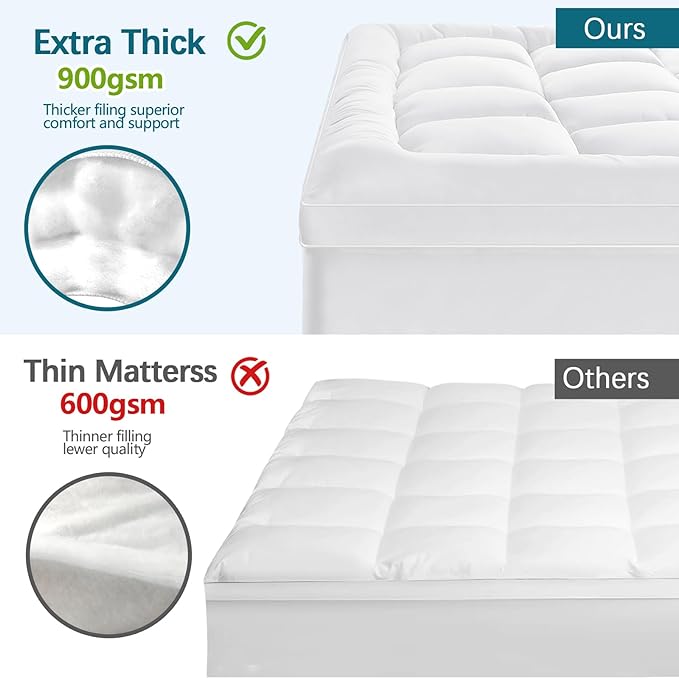 CYMULA Mattress Topper Short Queen Size - Extra Thick Cooling Mattress Pad Cover for Back Pain - Soft Mattress Protector Bed Topper Pillow Top with 8-21 Inch Deep Pocket 3D Snow Down Alternative Fill