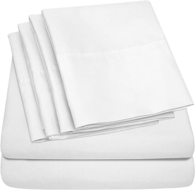 Sweet Home Collection 6 Piece 1500 Supreme Collection Brushed Microfiber Deep Pocket Bed Sheet Set-2 Extra Pillow Cases, Great Value, Rv Short Queen, White