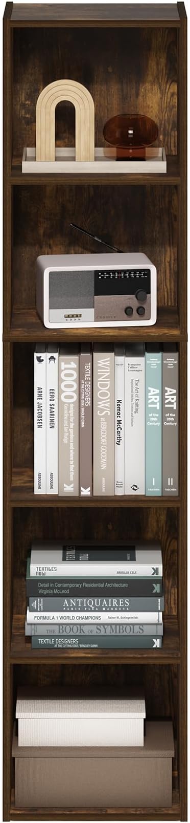 Furinno PASIR Book Shelf, 5-Tier Modern Bookshelf, Open Shelves Bookcase 9" x 12" x 52", for Living Room, Bedroom, Home Office, Amber Pine