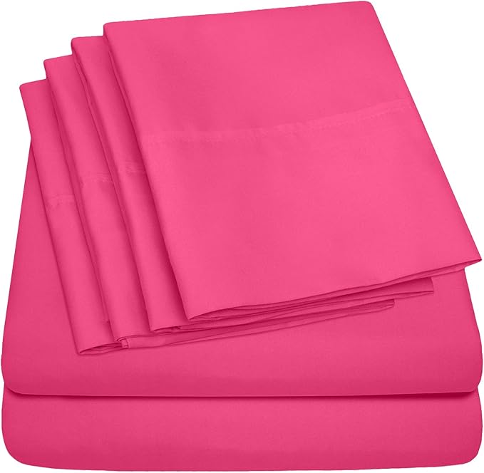 6 Piece Bed Sheet Set, Split King, Fuschia