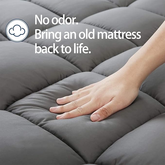 Mattress Topper Super Queen for Back Pain, Extra Thick Mattress Pad Cover, Plush Pillow Top, Deep Elastic Pocket, Grey