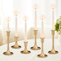 Vintage Gold Taper Candle Holders Set of 6 with Anti-Slip Pad Small Low Metal Candles Brass Gold Candlestick Holder for Table Centerpiece,Weddings, Christmas,Dinners Parties 3 Sizes Candle Holder