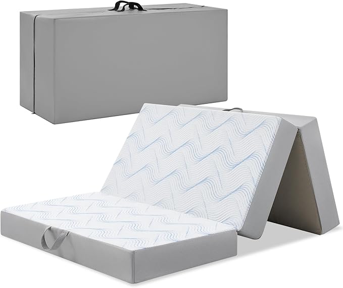 Foldable Mattress Queen 6 inch -Portable White Memory Foam Folding Matress with Washable Cover for Camping Travel Guest Room Home Use-Non-Slip&Easy Storage