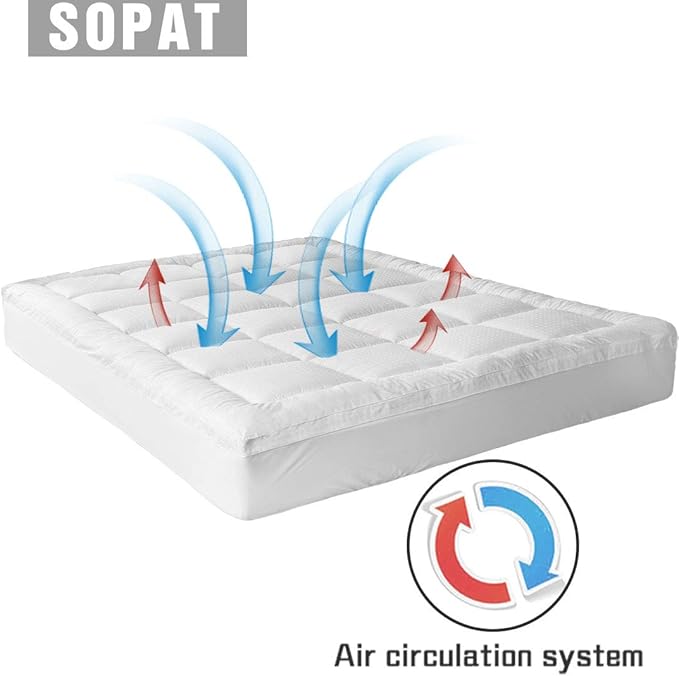 SOPAT Extra Thick Mattress Topper Twin XL 400TC Cotton Pillow Top Breathable Mattress Pad Protector with 8-22" Deep Pocket Soft Down Alternative Fill Mattress Cover (39x80 Inches, White)