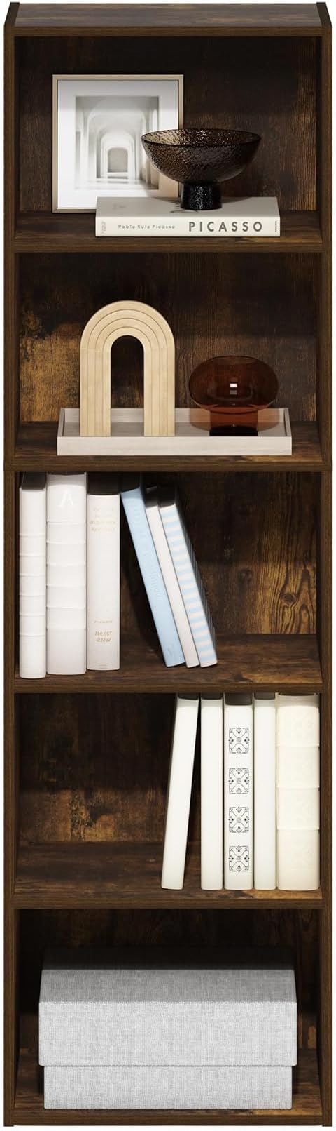 Furinno LUDER Book Shelf, 5-Tier Bookshelf, Bookcase, 9.4" x 15.8" x 52", for Living Room, Bedroom, Home Office, Amber Pine