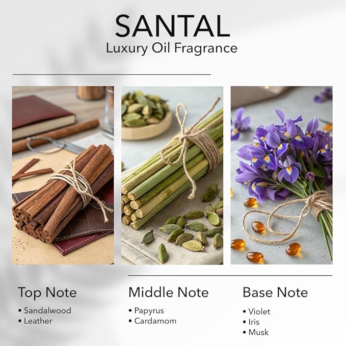 Santal Diffuser Oil, Diffuser Fragrance Oil for Home, Bathroom & Office, Aromatherapy Blend of Natural Essential Oil, Sandalwood & Musk Scent, 1.6 Fl Oz, 50 mL