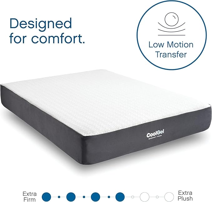 Cool Gel 10 Inch Queen Memory Foam Mattress Medium Firm, Memory Foam Mattress Queen Size Cooling, Made in the USA, 10" Depth with Pressure Relief, CertiPUR-US Certified No Fiberglass, CoolGel Bed