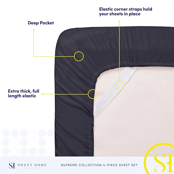 California King Sheet Sets - Breathable Luxury Sheets with Full Elastic & Secure Corner Straps Built In - 1800 Supreme Collection Cal King Deep Pocket Bedding Set, Sheet Set, California King, Navy