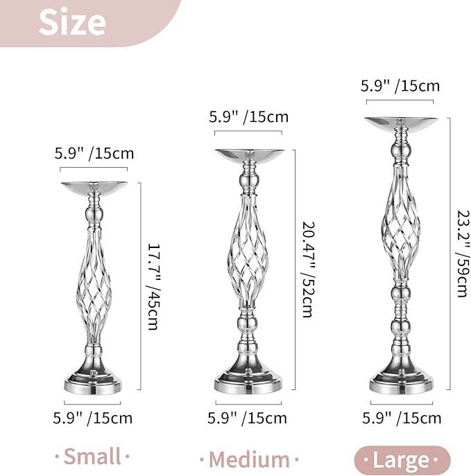 Set of 10 Versatile Silver Flower Arrangement Stand, Pillar Candle Holder Set for Wedding Party Dinner Centerpiece Event Restaurant Hotel Decoration (Silver, 10 x L)