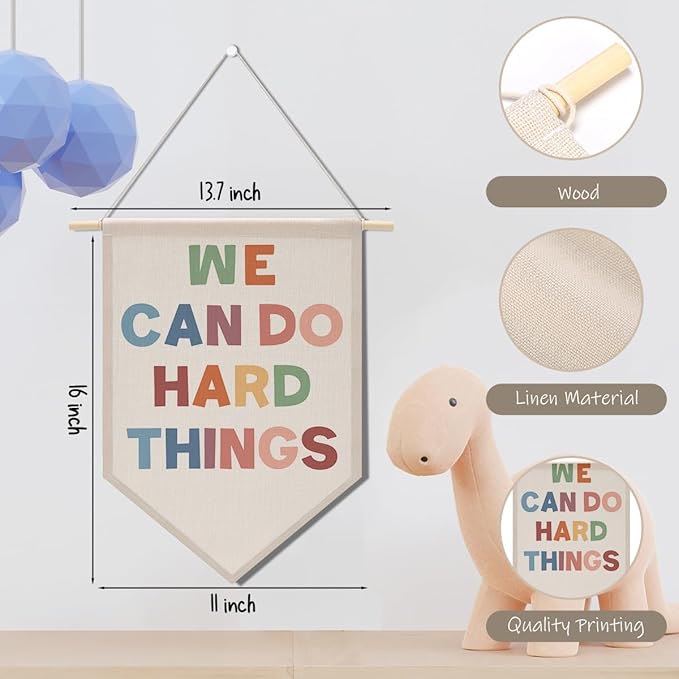 we can do hard things Positive Classroom Decor Canvas Hanging Pennant Flag Banner Wall Sign Decor for Playroom Bedroom