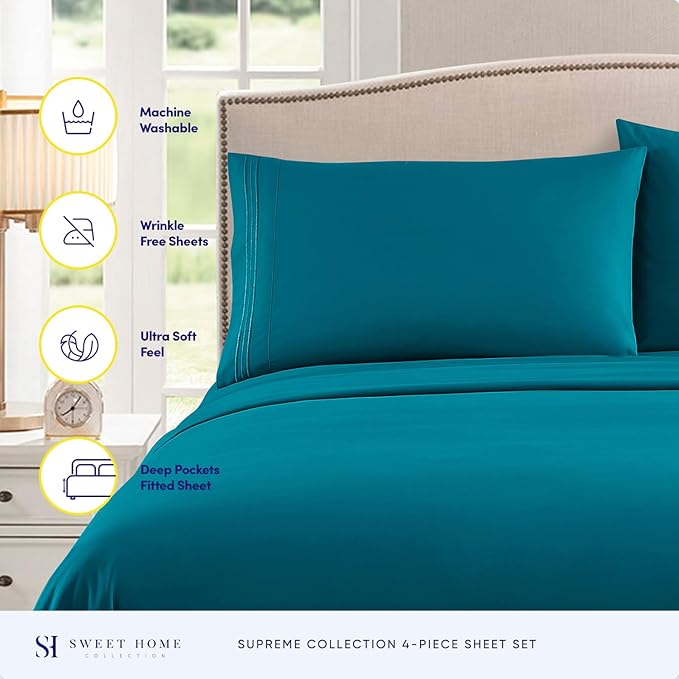 Twin Sheets - Breathable Luxury Sheets with Full Elastic & Secure Corner Straps Built In - 1800 Supreme Collection Extra Soft Deep Pocket Bedding Set, Sheet Set, Twin, Teal