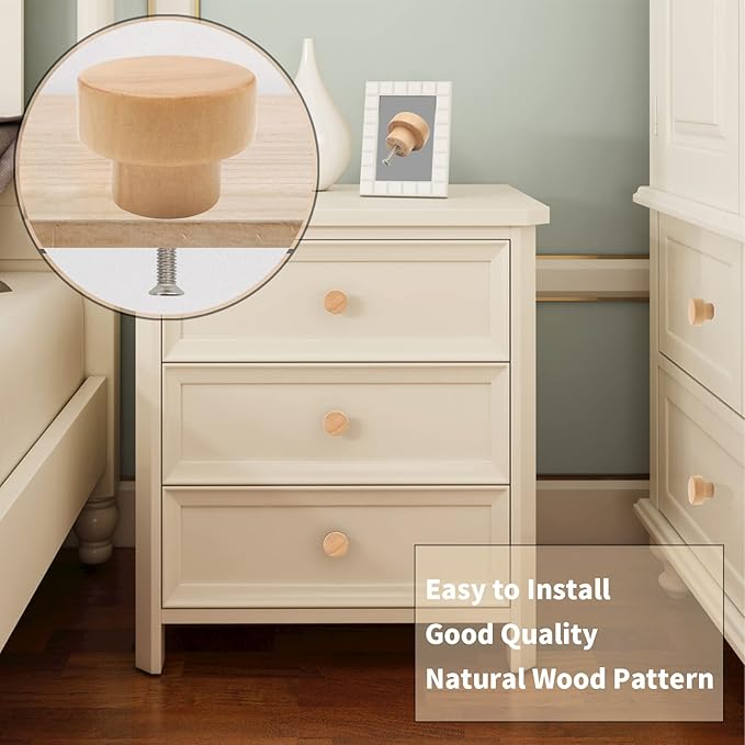 16PCS Wood Knobs Flat Top Round Cabinet Knobs Natural Wooden Dresser Drawer Pulls (Diameter: 35mm/1.38 inch, Height: 25mm/0.99 inch)