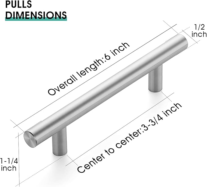 JOY DECOR 30 Pack 6 Inch Cabinet Pulls Kitchen Cabinet Handles with 3.75 Inch Hole Center Brushed Nickel Cabinet Hardware Stainless Steel Kitchen Drawer Pulls for Cabinets Cupboard, 96mm Hole Centers