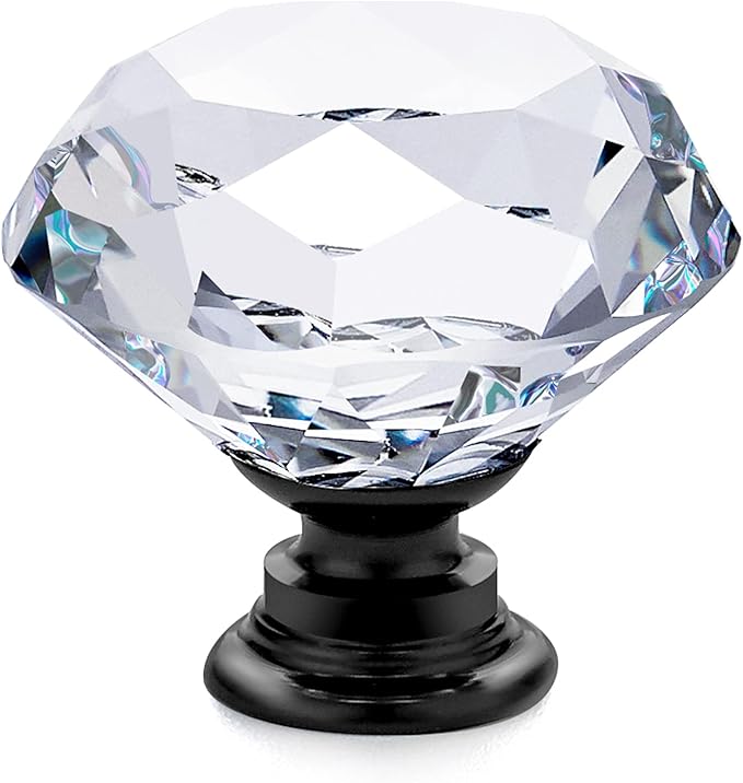 Ravinte 20 Pack Crystal Drawer Knobs - Glass Cabinet Knobs, Diamond Shaped, 30 mm with Black Base