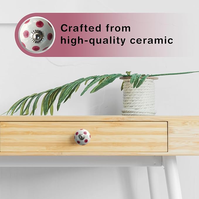 Handamde Pink Ceramic Stone Cabinet Knobs, Vintage Decorative Drawer Pulls for Trendy Cabinets, Modern Dressers & Cupboards, Knobs for Kitchen & Furniture - Set of 6