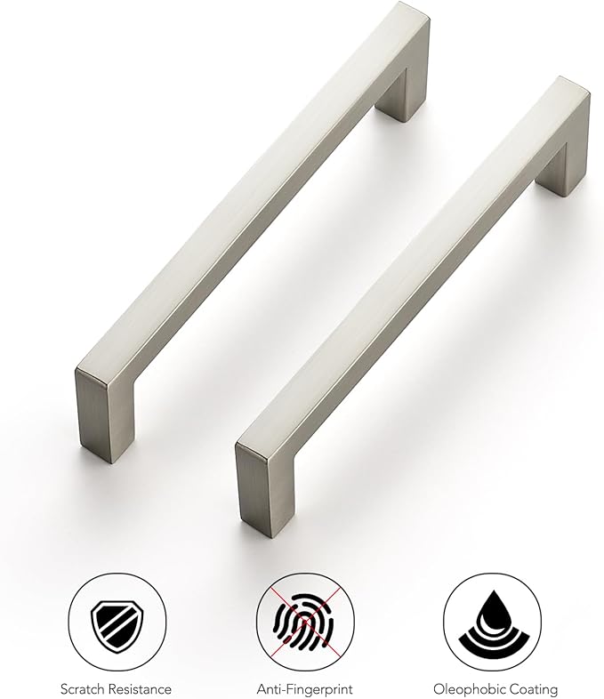 Ravinte 25 Pack Solid 4 Inch Center to Center Slim Square Bar Drawer Handles Kitchen Cabinet Handles Brushed Nickel Drawer Pulls Kitchen Cabinet Hardware Kitchen Handles Cabinet Pulls
