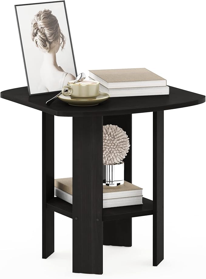 Furinno SIMPLE DESIGN Side Table, 2-Tier End Table, Open Shelves Night Stand, Bedside Table, for Living Room, Bedroom, Espresso