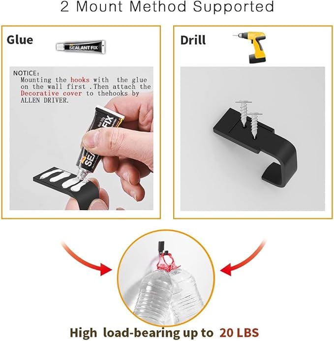 BESy Brass Clothes Hook Single Towel Hook for Bathroom Kitchen Garage Square Style Robe Hooks Coat Hooks Hat Hook, Self Adhesive with Glue or Wall Mounted with Screws, Four Packs, Matte Black