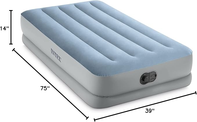 Intex 64157E Dura-Beam Plus Mid-Rise Air Mattress: Fiber-Tech – Twin Size – Built-in USB Electric Pump – 14in Bed Height – 300lb Weight Capacity