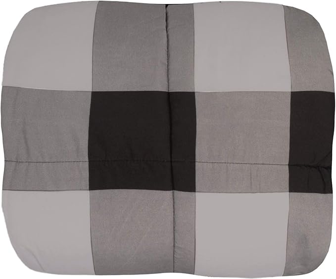 7 Piece Comforter Set Bag Solid Color All Season Soft Down Alternative Blanket & Luxurious Microfiber Bed Sheets, King, Buffalo Plaid Black/Gray