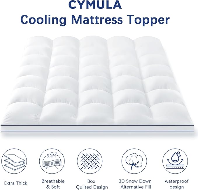 CYMULA Super Queen Mattress Topper Waterproof, Cooling Pillow Top Mattress Topper, Extra Thick Mattress Pad Cover with 8-21 Inch Pockets, Plush Down Alternative Fill Mattress Protector