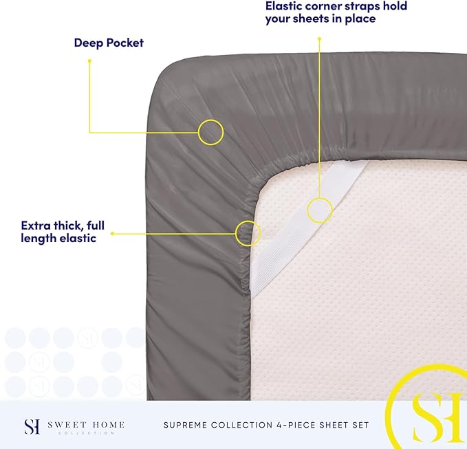 California King Sheet Sets - Breathable Luxury Sheets with Full Elastic & Secure Corner Straps Built In - 1800 Supreme Collection Deep Pocket Bedding, Sheet Set, EXTRA DEEP pocket - Cal King, Gray
