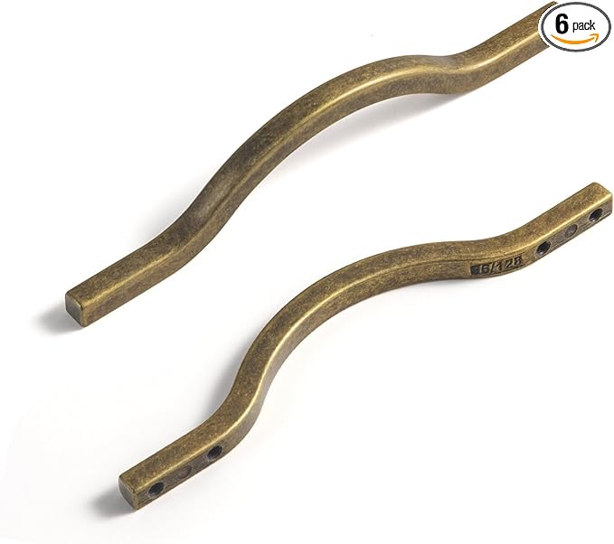 Goo-Ki Low Profile Antique Brass Cabinet Pulls, Double Hole Centers(3.8''/5'') Zinc Alloy Handle for Drawer Cupboard Wardrobe,6 Packed