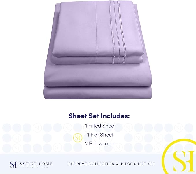 Full Size Sheet Sets - Breathable Luxury Sheets with Full Elastic & Secure Corner Straps Built In - 1800 Supreme Collection Extra Soft Deep Pocket Bedding Set, Sheet Set, Full, Lavender