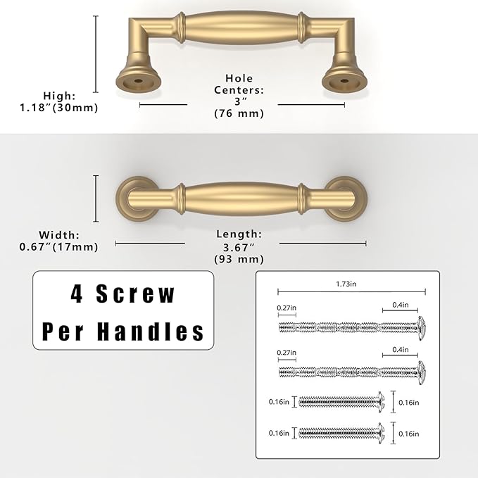 10 Pack Champagne Bronze Cabinet Pulls 3 Inch(76mm) Kitchen Cabinet Handles Solid Zinc Alloy Cabinet Hardware Drawer Pulls