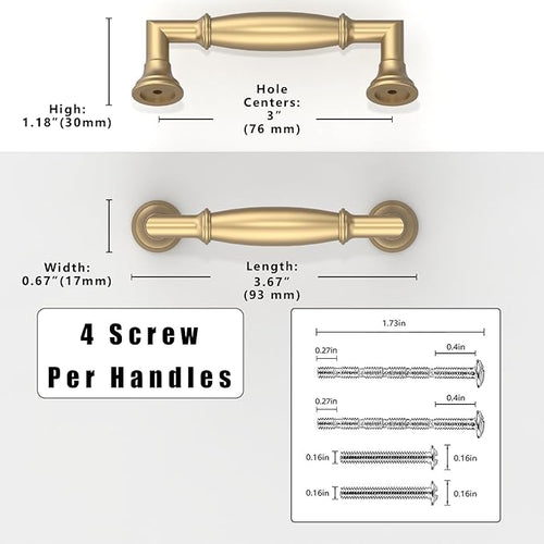 10 Pack Champagne Bronze Cabinet Pulls 3 Inch(76mm) Kitchen Cabinet Handles Solid Zinc Alloy Cabinet Hardware Drawer Pulls