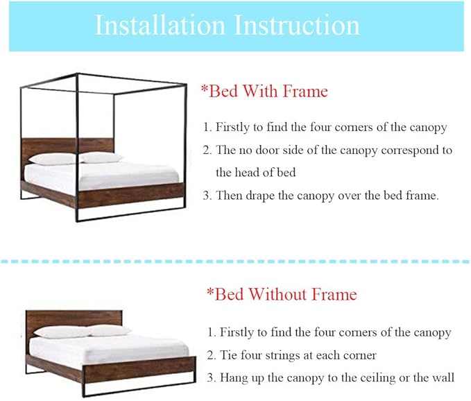 Canopy Bed Curtains Queen - 4 Corner Post Canopy for Bed, Bed Canopy for Adults, Bedroom Decor (Queen Size, Light Blue)