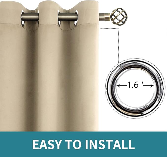 BGment Room Darkening Curtains 96 Inches Long - Grommet Thermal Insulated Drapes Window Treatment Curtains for Bedroom, 2 Panels, 55 x 96 Inch, Beige