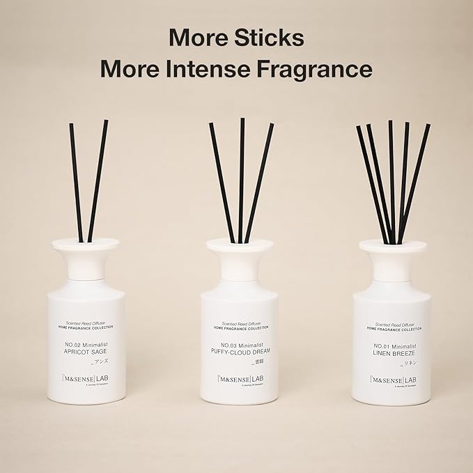 M&SENSE Minimalist Large Reed Diffuser 300ml, Vanilla Sandalwood Scented with Natural Essential Oils, Long Lasting with 7 Sticks, Non-Toxic Home Fragrance for Bedroom, Bathroom Decor