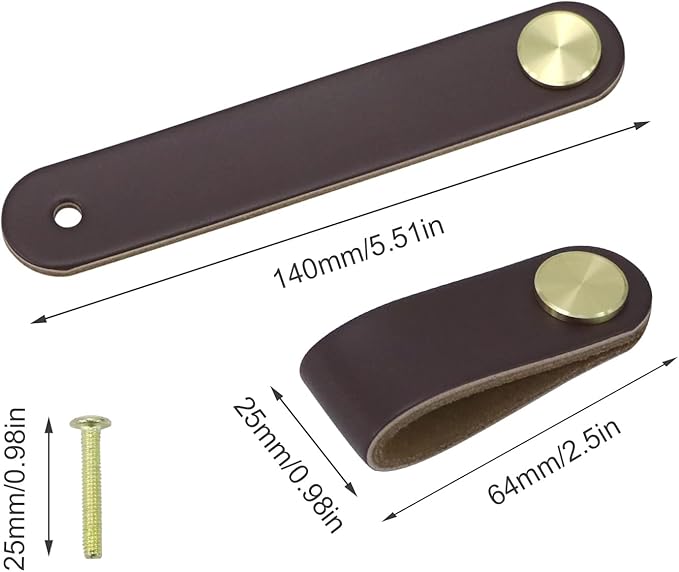 Leather Drawer Pulls and Knobs Soft Cabinet Handles Modern Cabinets Door Knob for Furniture Cupboards Wardrobe Dresser Decorative Handle with Screw 4 Pcs (Dark Brown)