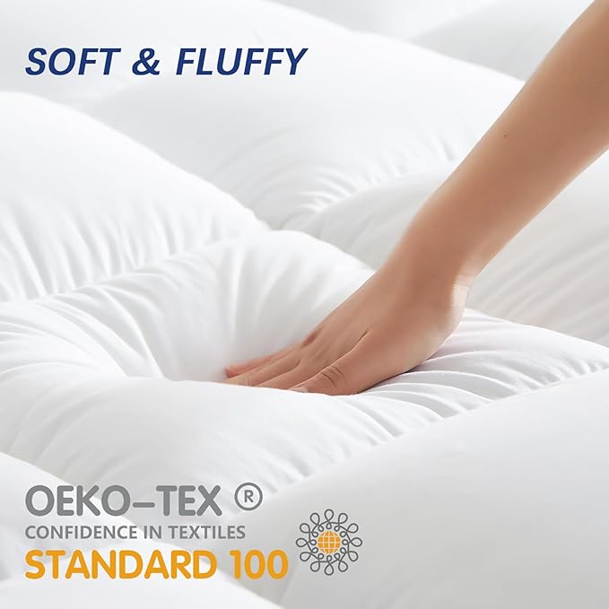 CYMULA Mattress Topper Queen Size,Pillow Top Mattress Topper, Queen Topper Pad Cover for Mattress with Elasticated Deep Pockets, Plush Down Alternative Fill Mattress Protector