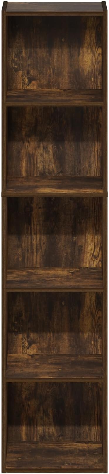 Furinno PASIR Book Shelf, 5-Tier Modern Bookshelf, Open Shelves Bookcase 9" x 12" x 52", for Living Room, Bedroom, Home Office, Amber Pine