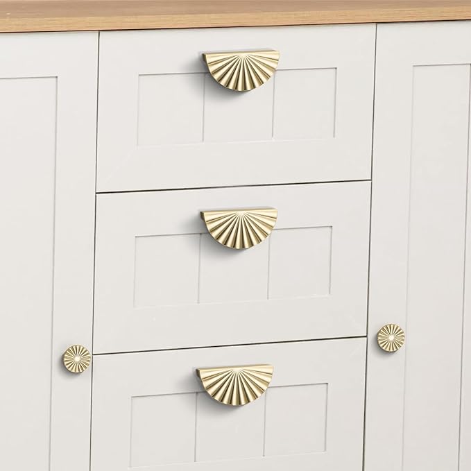 10 Pack 3 Inch (76mm) Brushed Gold Cabinet Pulls Cup Flat Drawer Handles Kitchen Cupboard Pull Bathroom Dresser Sunflower Handle Unique Hardware for Furniture Door Wardrobe Hardware TYH-BG-10
