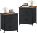 Somdot Nightstand Set of 2, Small Dresser for Bedroom with 2 Drawers,Night Stand Bedside Table End Table with Fabric Bins for Bedroom Kids Closet Dorm Guest Room, Black Rustic Brown