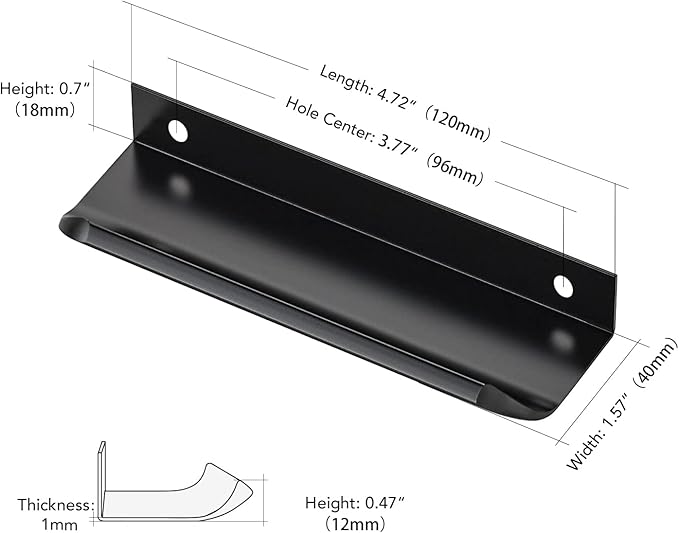 Ravinte Hardware 12 Pack Black Cabinet Handles, 4.75 Inch (120mm) Finger Edge Pulls, 3.75 Inch Hole Center, Finger Pulls for Cabinets