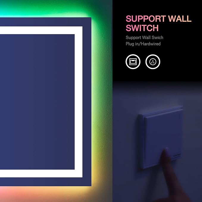 LOAAO 24”X30“ RGB LED Bathroom Mirror with Lights, Large, Anti-Fog, Dimmable Smart Lighted Bathroom Vanity Mirror, Multiple Light Modes, RGB Backlit + Front Light, Memory Function, Tempered Glass