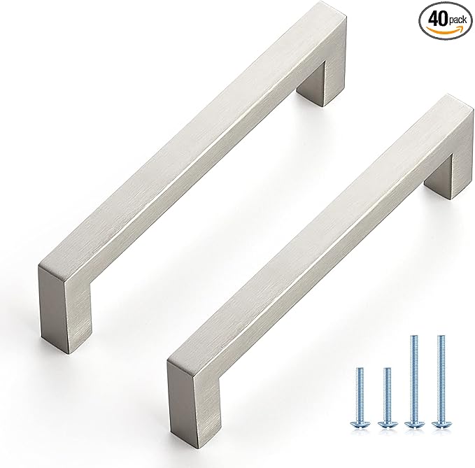 Ravinte 40 Pack Cabinet Handles Square Cabinets Cupboard Handles Brushed Nickel Drawer Pulls Stainless Steel Kitchen Cabinet Pulls Cabinet Hardware Drawer Handles 5 inch Hole Center