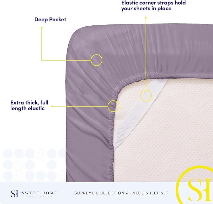 California King Sheet Sets - Breathable Luxury Sheets with Full Elastic & Secure Corner Straps Built In - 1800 Supreme Collection Cal King Deep Pocket Bedding Set, Sheet Set, California King, Plum