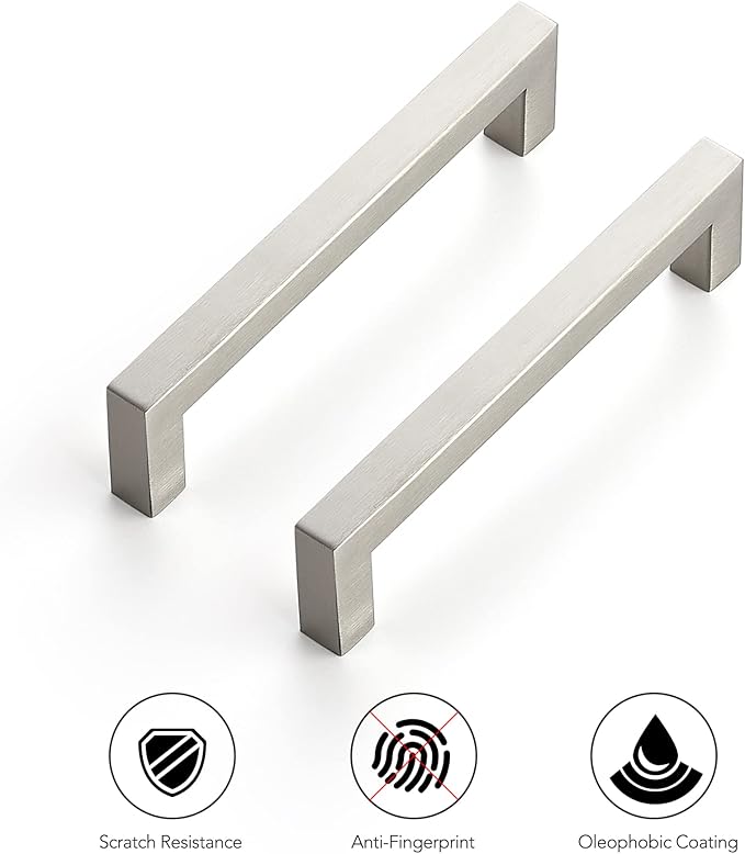 Ravinte 3 Pack 5 Inch Kitchen Square Cabinet Handles Satin Nickel Pulls Brushed Nickel Kitchen Cabinet Hardware Handles for Cupboard Drawer Pulls