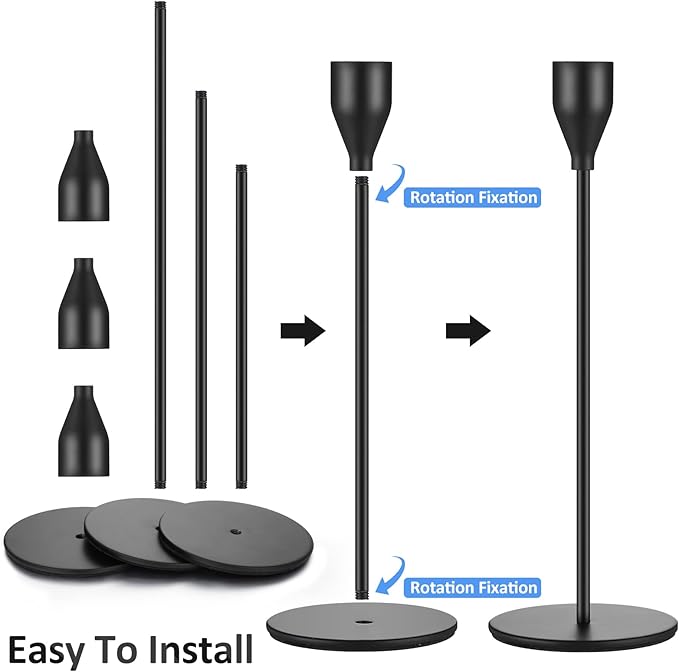 Set of 18 Tall Candlestick Holders Thin Metal Taper Candle Holders for Table Centerpiece Modern Decorative Pillar Candle Sticks Stand for Home Wedding Christmas Decoration(Black)
