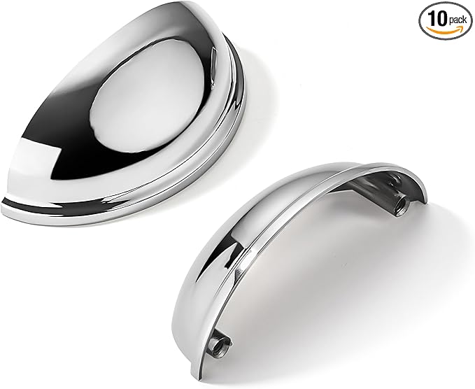 khtumeware 10 Pack 3" Drawer Pulls Polished Chrome Cabinet Cup Pulls Kitchen Hardware Cabinet Handles Drawer Handles Knobs 3 inch Hole Center