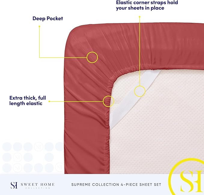 Queen Size Bed Sheets - Breathable Luxury Sheets with Full Elastic & Secure Corner Straps Built In - 1800 Supreme Collection Extra Soft Deep Pocket Bedding Set, Sheet Set, Queen, Burgundy